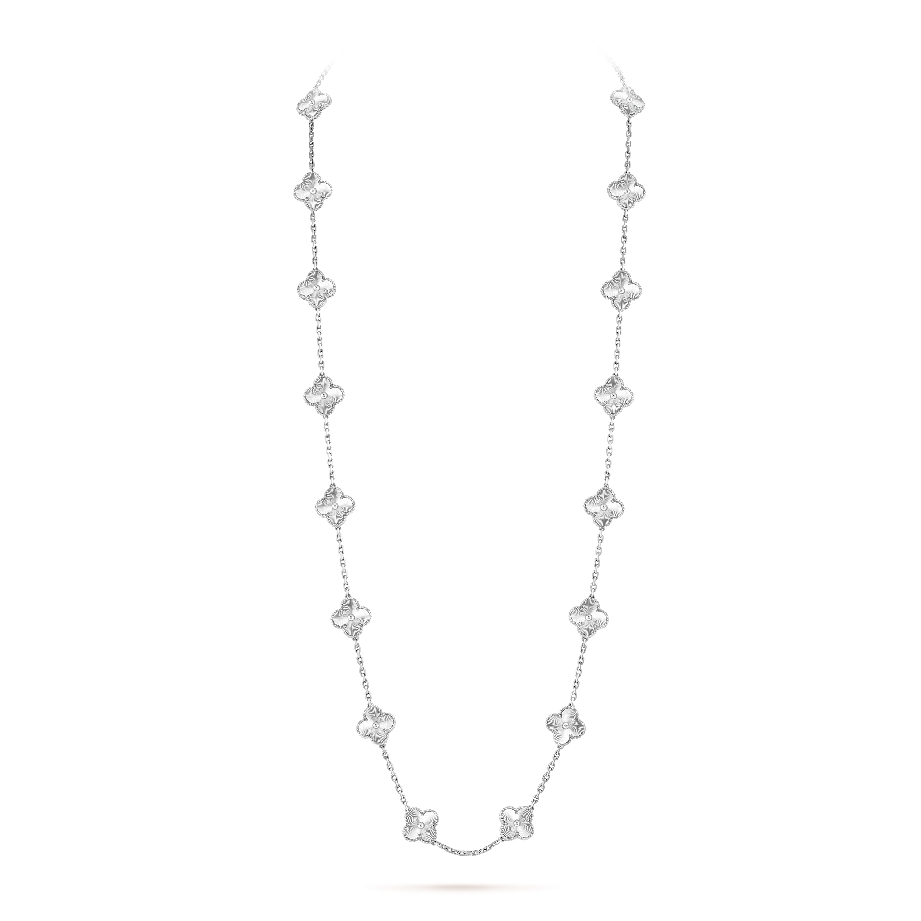 Noble Vintage Alhambra White Gold Agate 20 Motifs Long Necklace