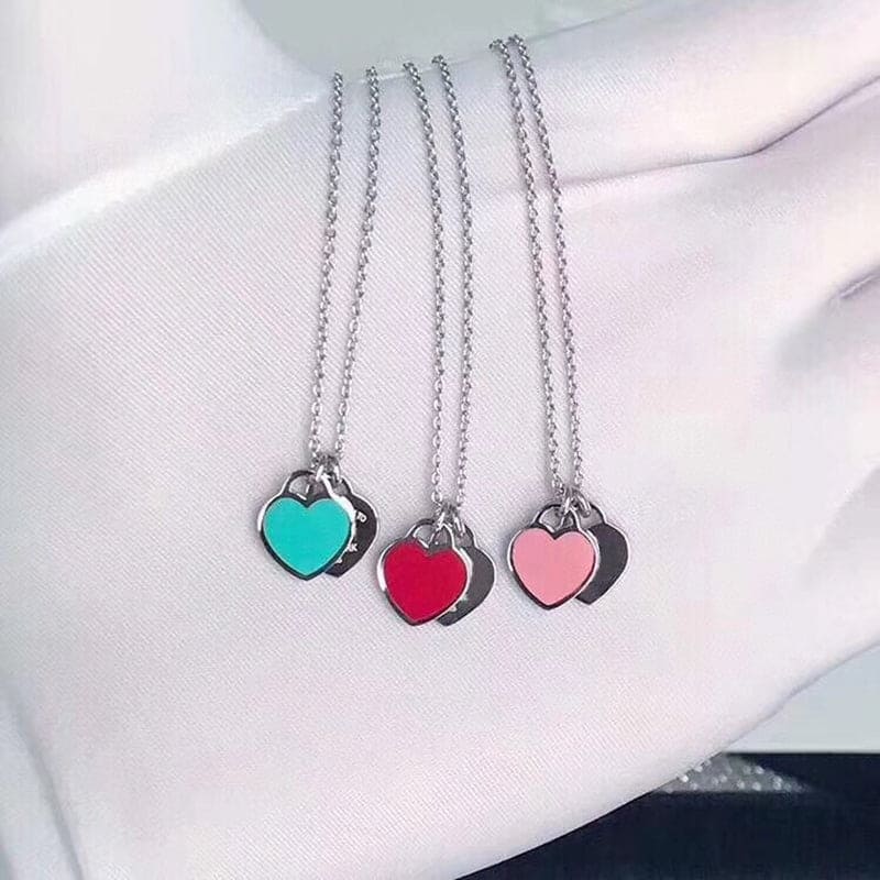 Noble Red Double Heart Tag Necklace