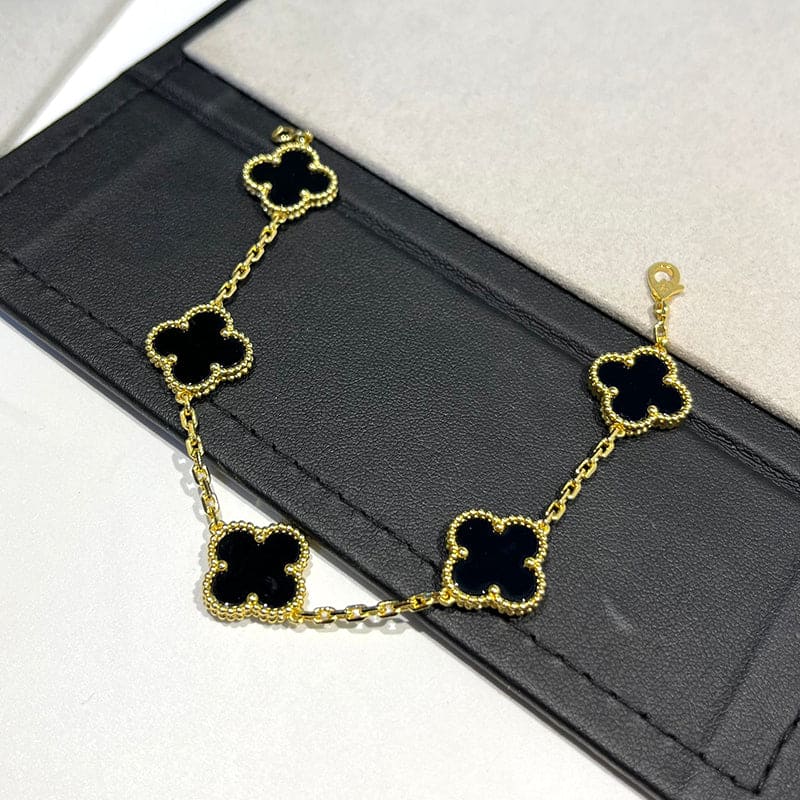 Noble Vintage Alhambra Five Motifs Black Clover Bracelet Jewelry