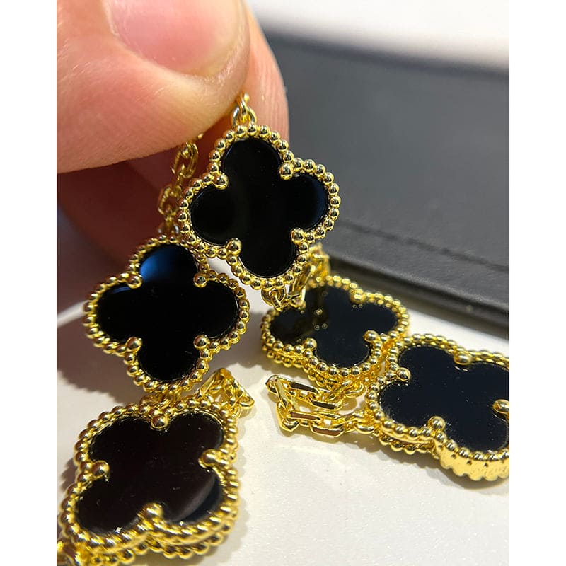 Noble Vintage Alhambra Five Motifs Black Clover Bracelet Jewelry
