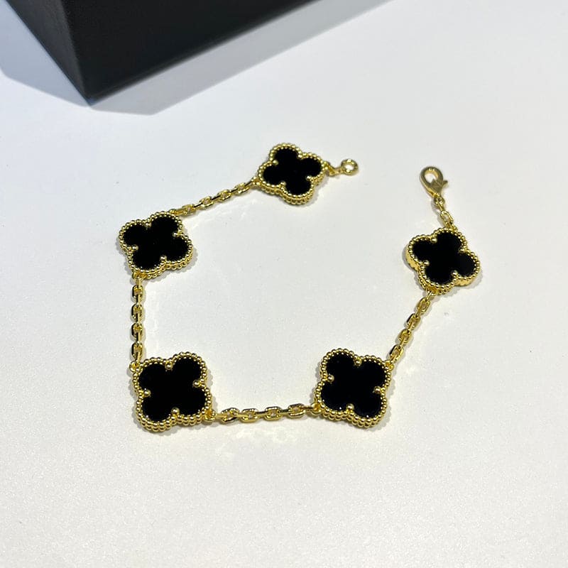 Noble Vintage Alhambra Five Motifs Black Clover Bracelet Jewelry