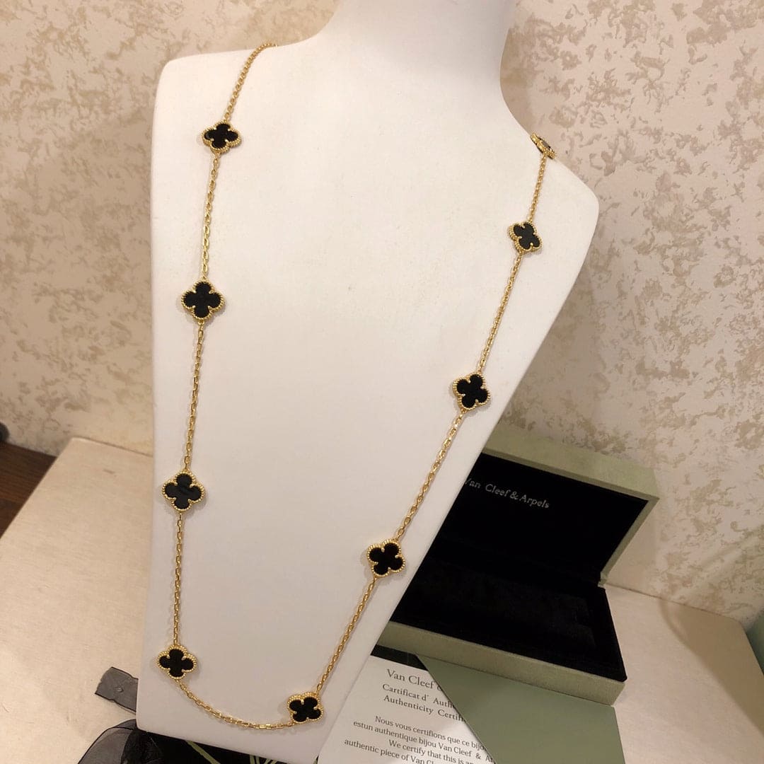 Noble Vintage Alhambra Black 10 Motifs Clover Necklace