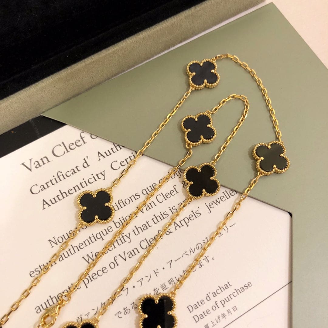 Noble Vintage Alhambra Black 10 Motifs Clover Necklace