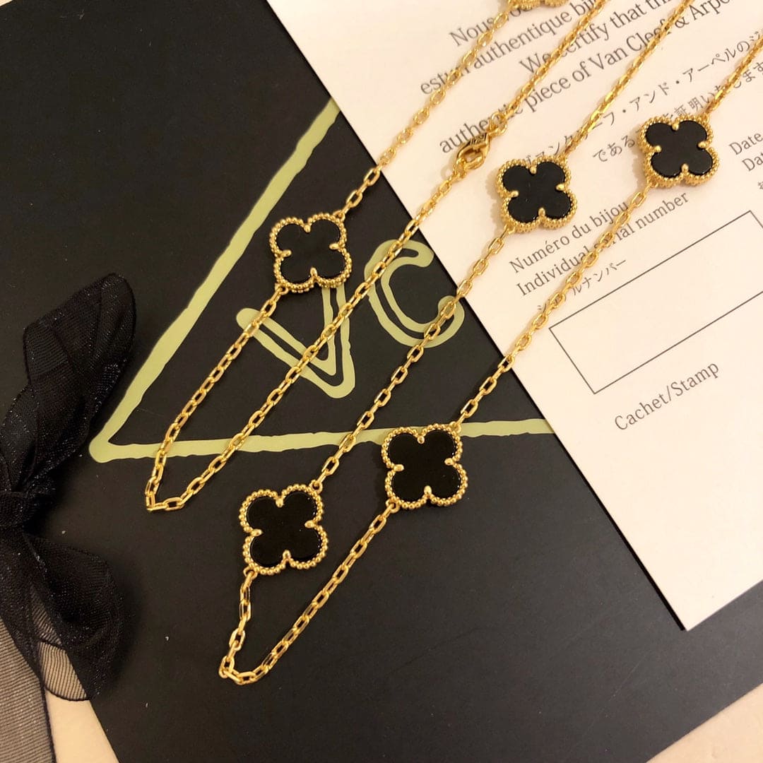 Noble Vintage Alhambra Black 10 Motifs Clover Necklace
