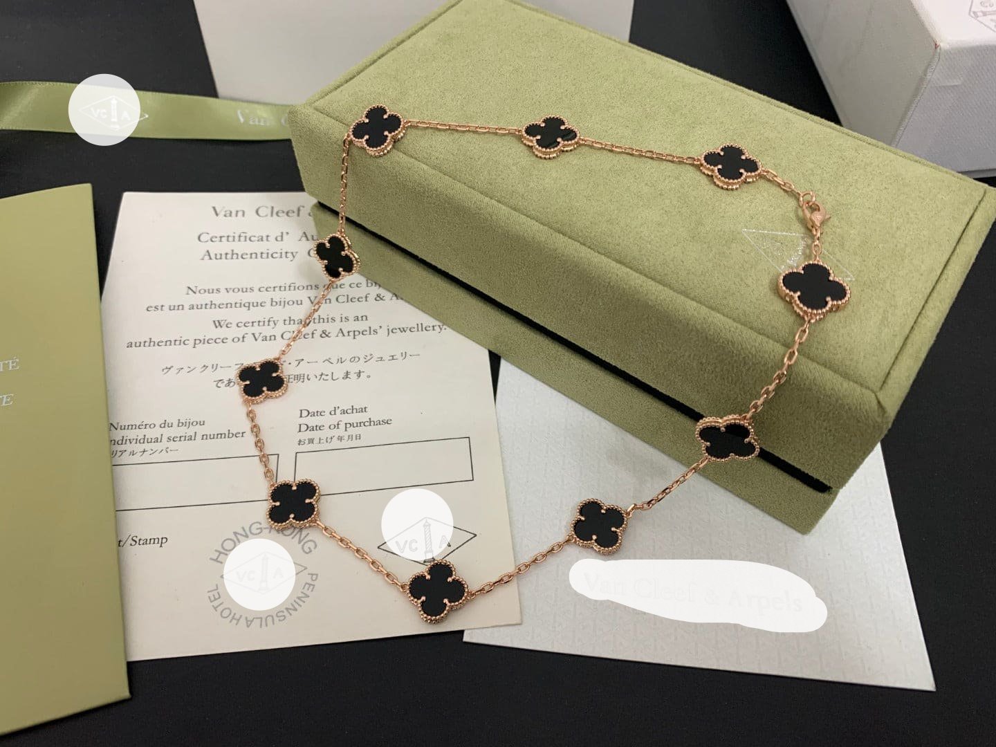 Noble Vintage Alhambra Black 10 Motifs Clover Necklace