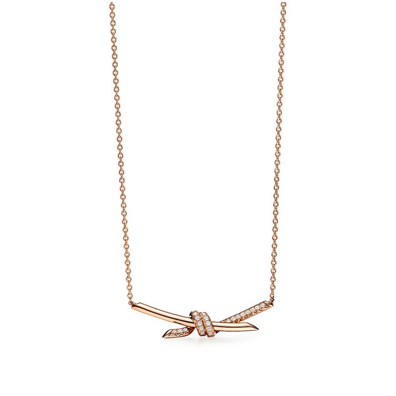 Noble T Knot Pendant Diamond Necklace