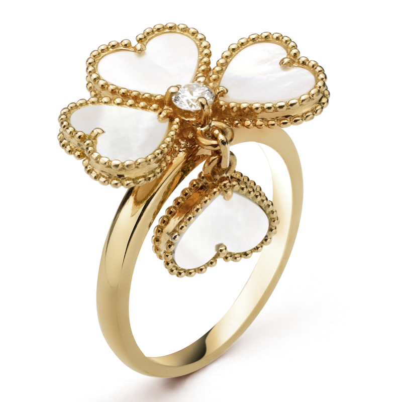 18K Sweet Alhambra Effeuillage Pearls Ring