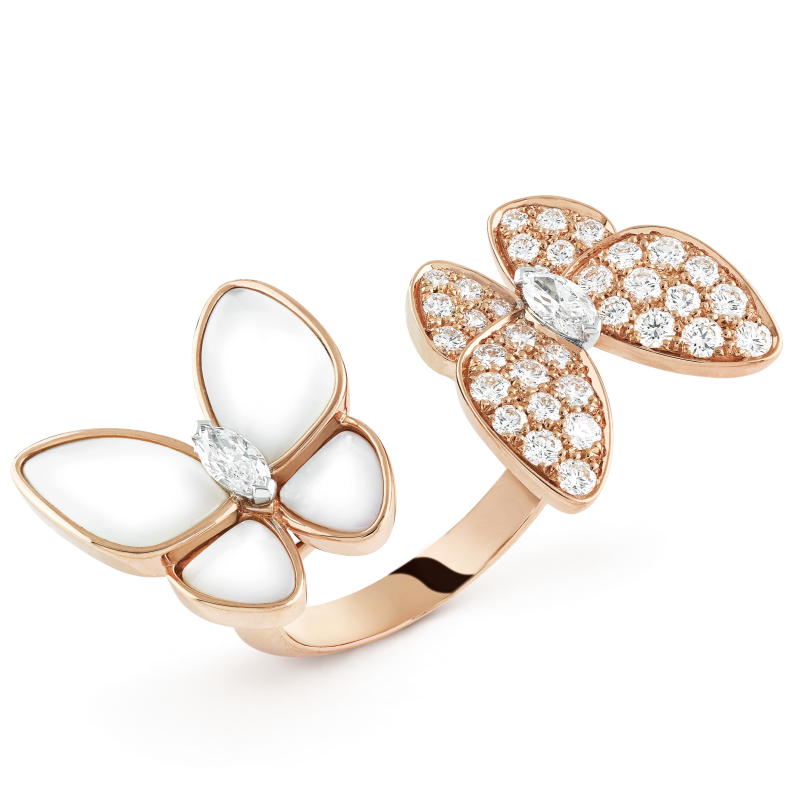 18K Two Butterfly Between the Finger Pearl Ring