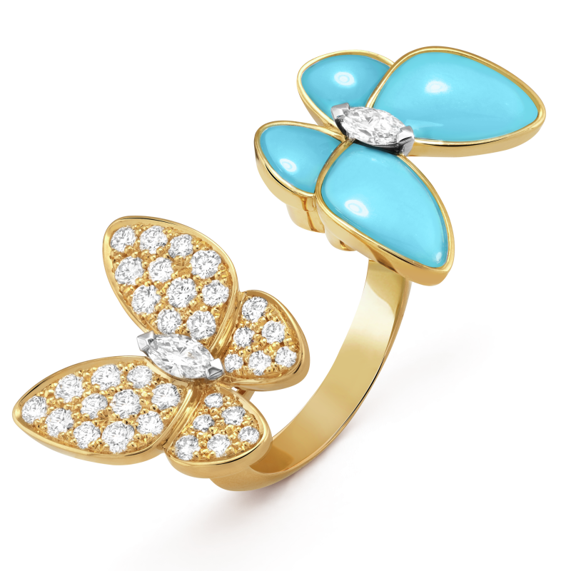 18K Two Butterfly Between the Finger Turquoise Ring
