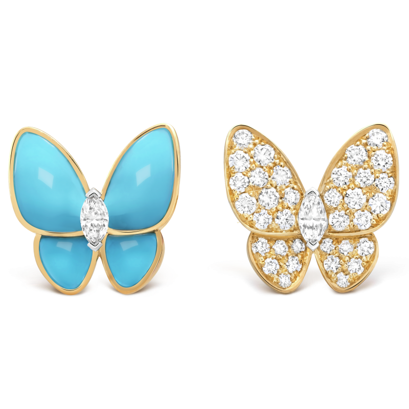 18k Two Butterfly Turquoise Earrings