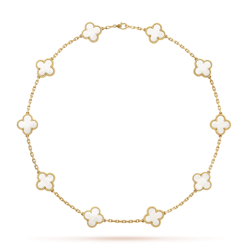 18K Vintage Alhambra Pearl 10 Motifs Necklace