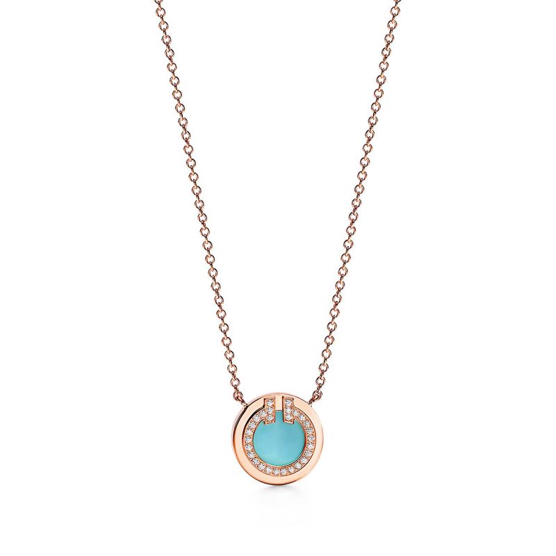 Noble T Diamond & Turquoise Circle Pendant Necklace