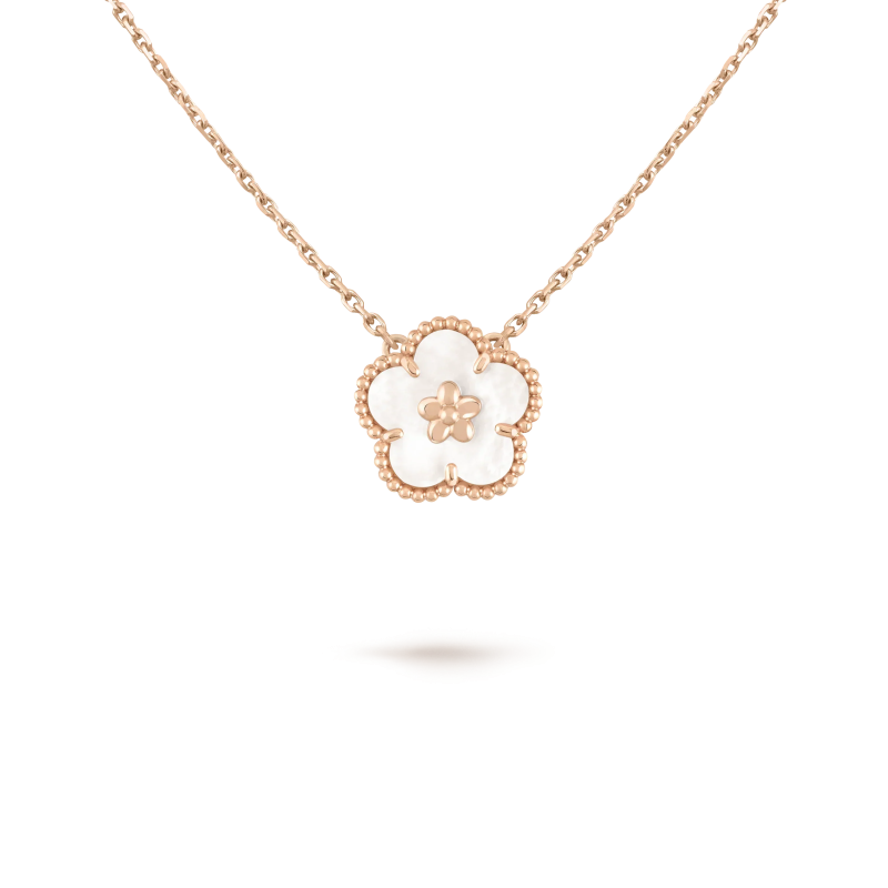 Noble Lucky Spring White Blossom Rose Gold Pendant