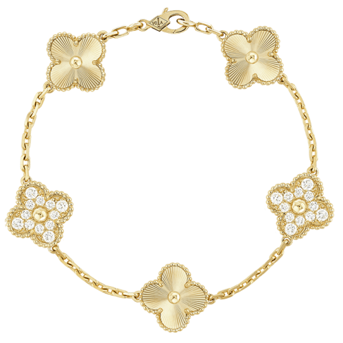 18K Vintage Alhambra Five Motifs Diamonds Bracelet
