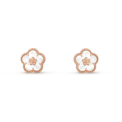 Noble Lucky Spring White Blossom Rose Gold Earrings