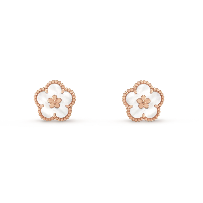 Noble Lucky Spring White Blossom Rose Gold Earrings