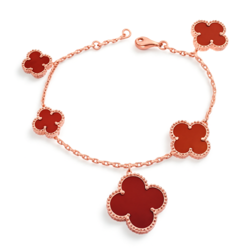 Noble Magic Alhambra Five Carnelian Motifs Clover Bracelet Gift