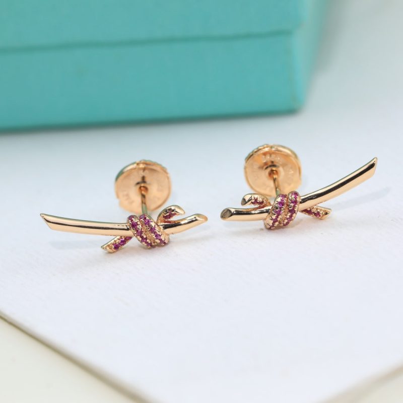 Noble T Knot Pink Diamonds Earrings