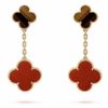 18k Magic Alhambra Carnelian & Tiger Eye Earrings