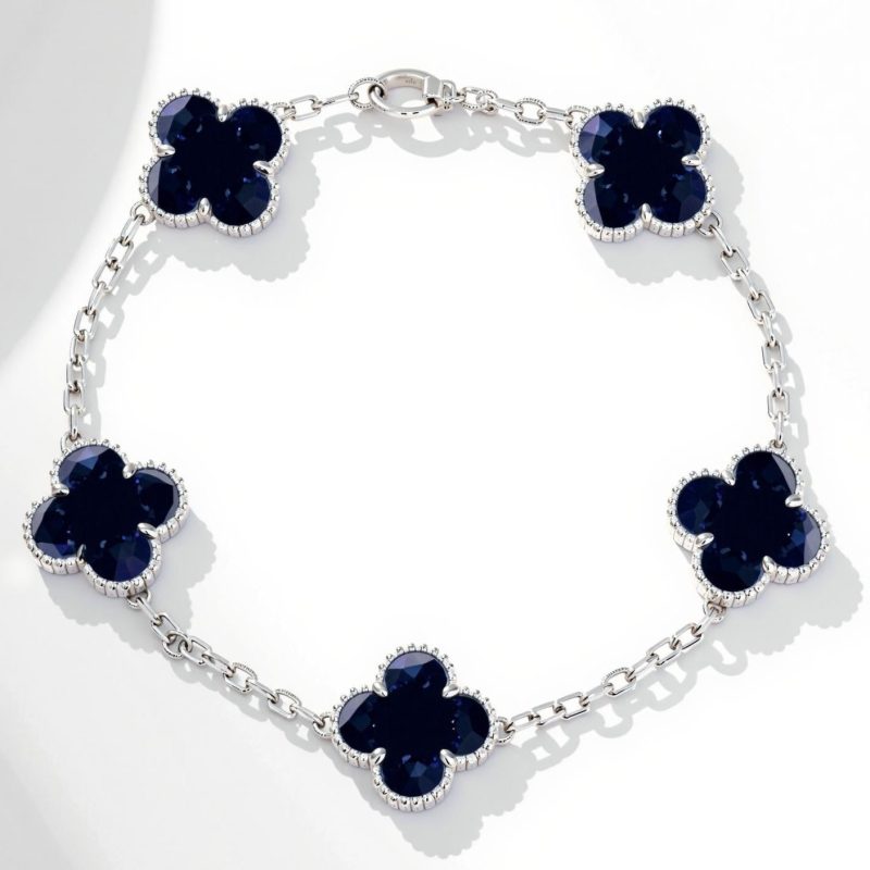 Noble Vintage Alhambra Crystal Blue Bracelet Gift Jewelry